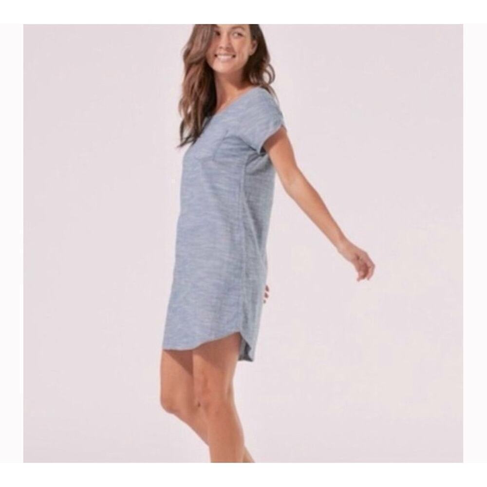 Pact 100% Organic Cotton Short Sleeve Chambray Shift Dress Size M